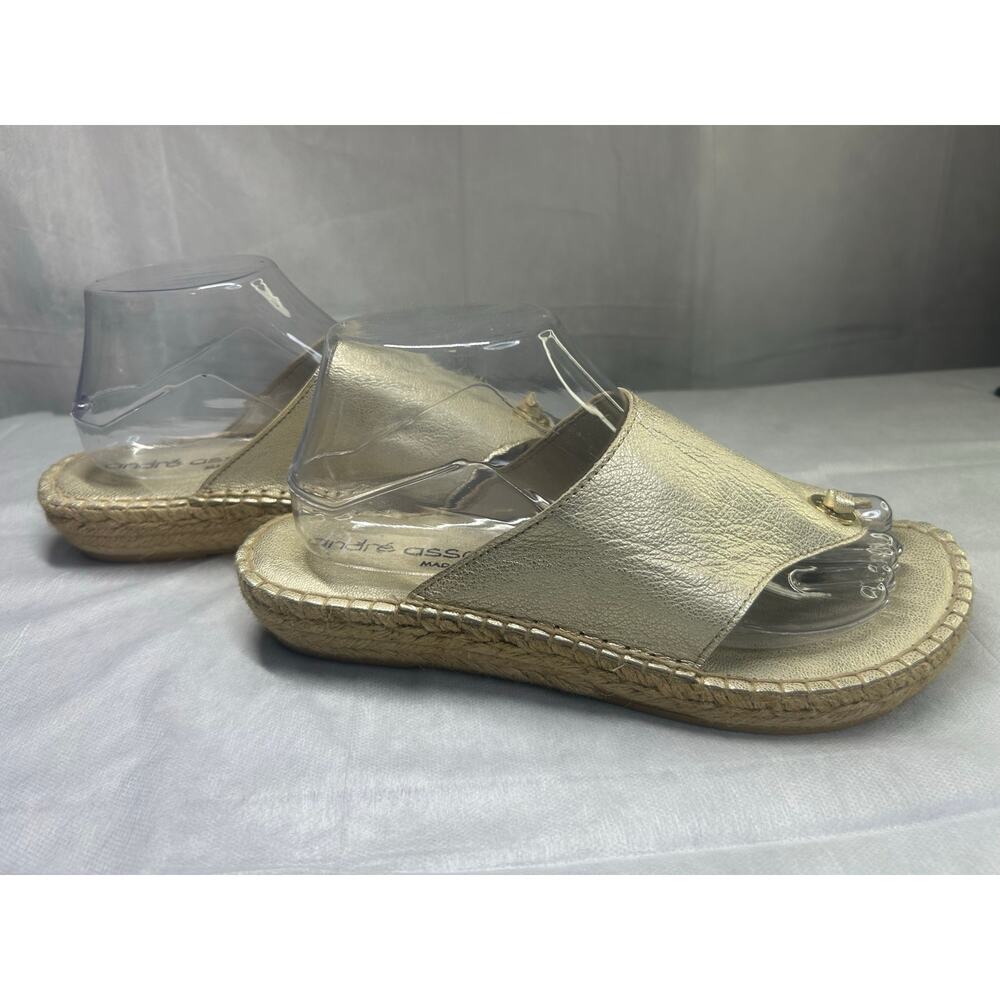 Andre Assous Sandals Women's Gold Leather Thong Espadrille Wedge Spain EU41 US10 - Picture 4 of 6